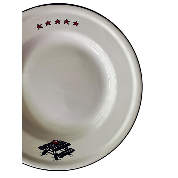 Vintage Taipro "Blue Picnic Table" Enamel Plate | 10" Mid-Century Camping Dish - Picture 4 of 5